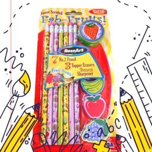 Roseart retro Fab Fruits pencil‎ and eraser set kawaii NEW